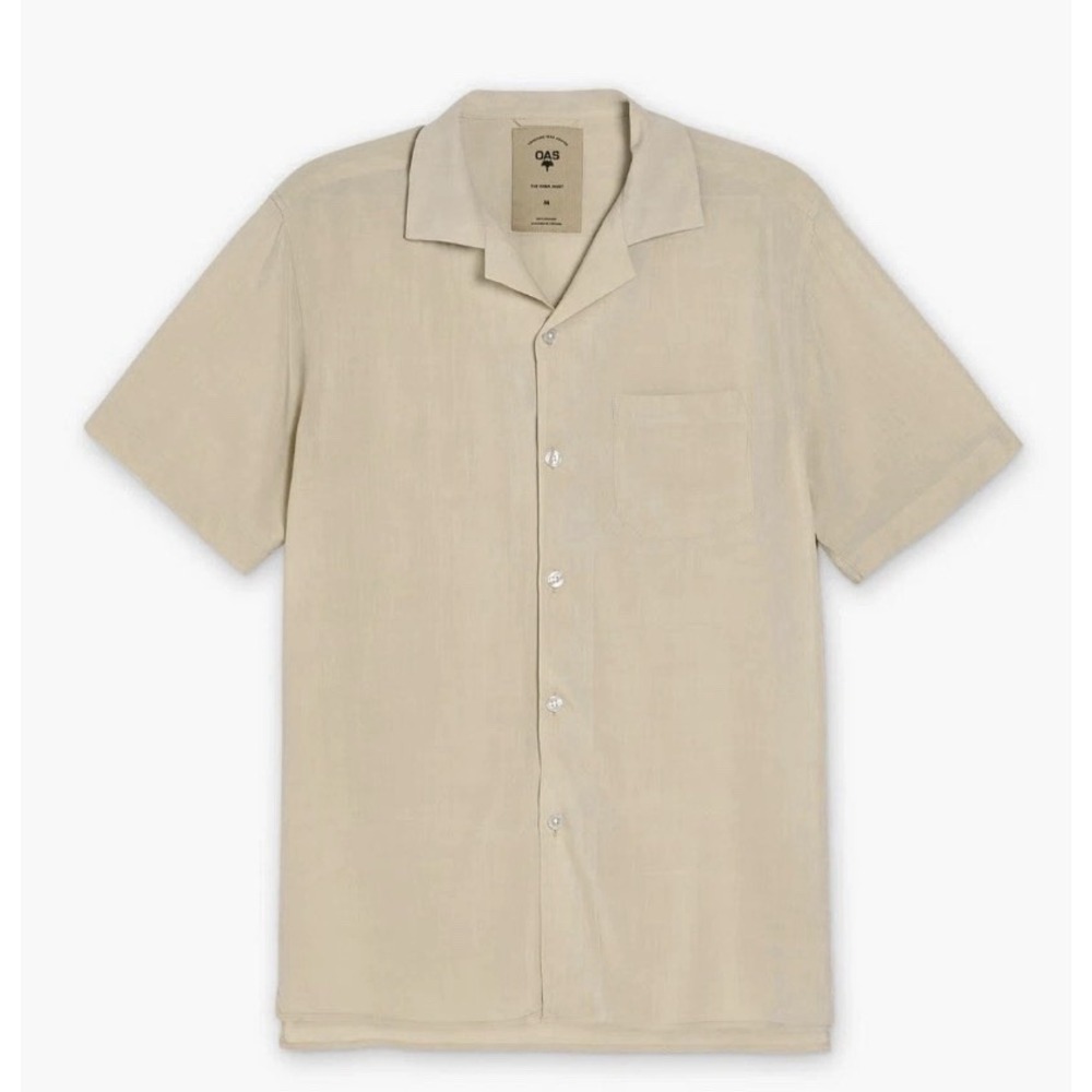 OAS Company Plain Shirt Sand Size Medium Viscose Resort Collar Shirt